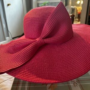 Wide Brim Sun Hat with Bow - pink